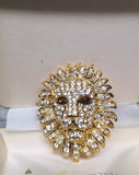 Kenneth Jay Lane KJL Gold-Tone Pave Set Rhinestone Lion Head Brooch Pin Vintage