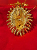 Kenneth Jay Lane KJL Gold-Tone Pave Set Rhinestone Lion Head Brooch Pin Vintage