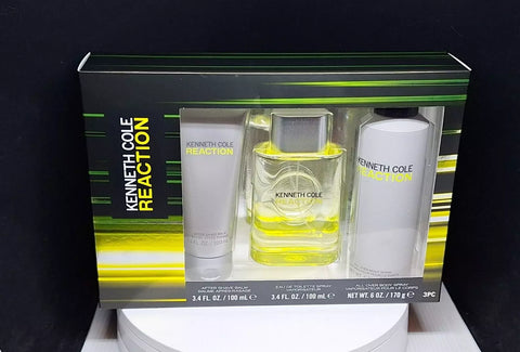Kenneth Cole Reaction 3 Piece Perfume Gift Set After Shave Balm+Body Spray+EDT