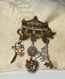 Cinderella Carriage Brooch Gold Tone Metal/60s VTG Carriage w/Charms & Crystals