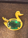 Crown Trifari Vintage Emerald Green Jelly Belly Duck Swan Bird Cabochon Brooch