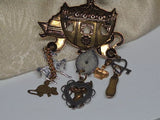 Cinderella Carriage Brooch Gold Tone Metal/60s VTG Carriage w/Charms & Crystals