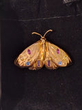 Vintage Gold-tone over Sterling Silver Inlaid Gemstones Butterfly Brooch Pin