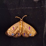 Vintage Gold-tone over Sterling Silver Inlaid Gemstones Butterfly Brooch Pin